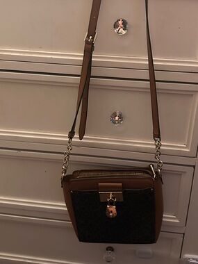 Brown Crossbody Shoulder Bag with Gold Hardware